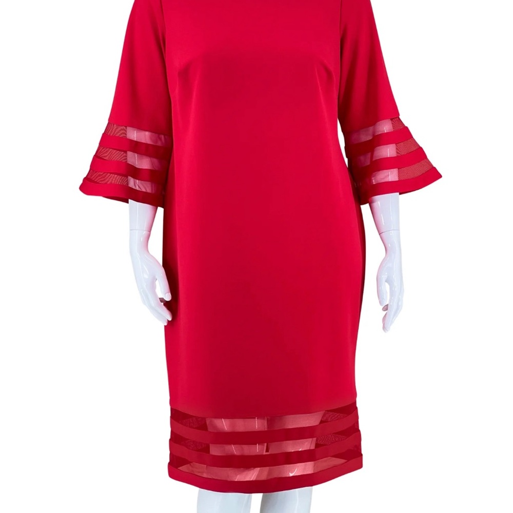 Calvin Klein Ruby Bell Sleeve Sheath Dress Sz 4 - Picture 2 of 12